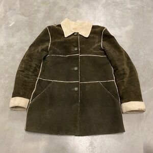 WINLIT Womens Brown Suede Sherpa Lined Winter Coat Medium